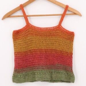 Handmade Crochet Crop Tank Top Festival Boho Hippie Grunge Ombre Sunset Women